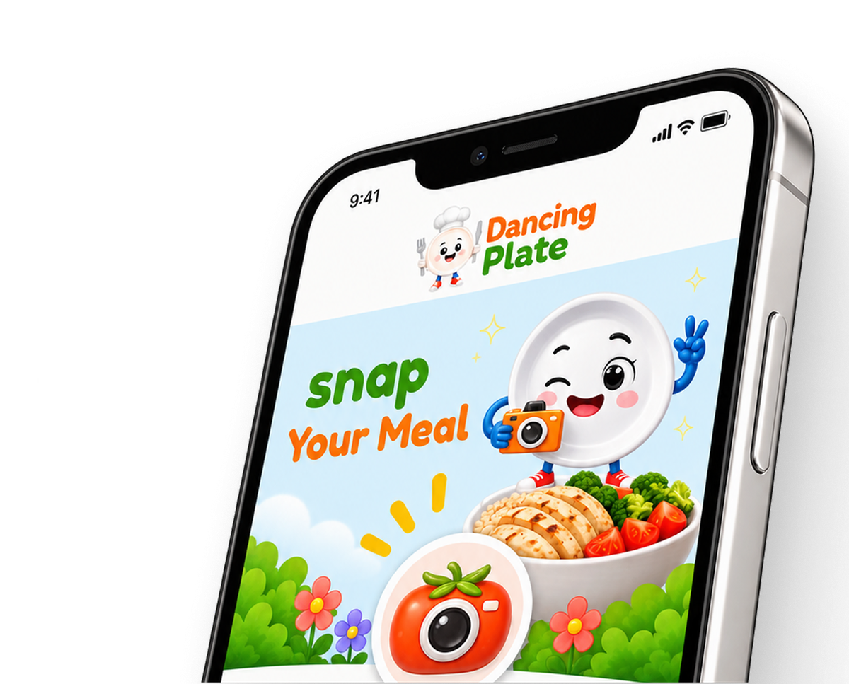 The Dancing Plate app home screen on a parent's phone